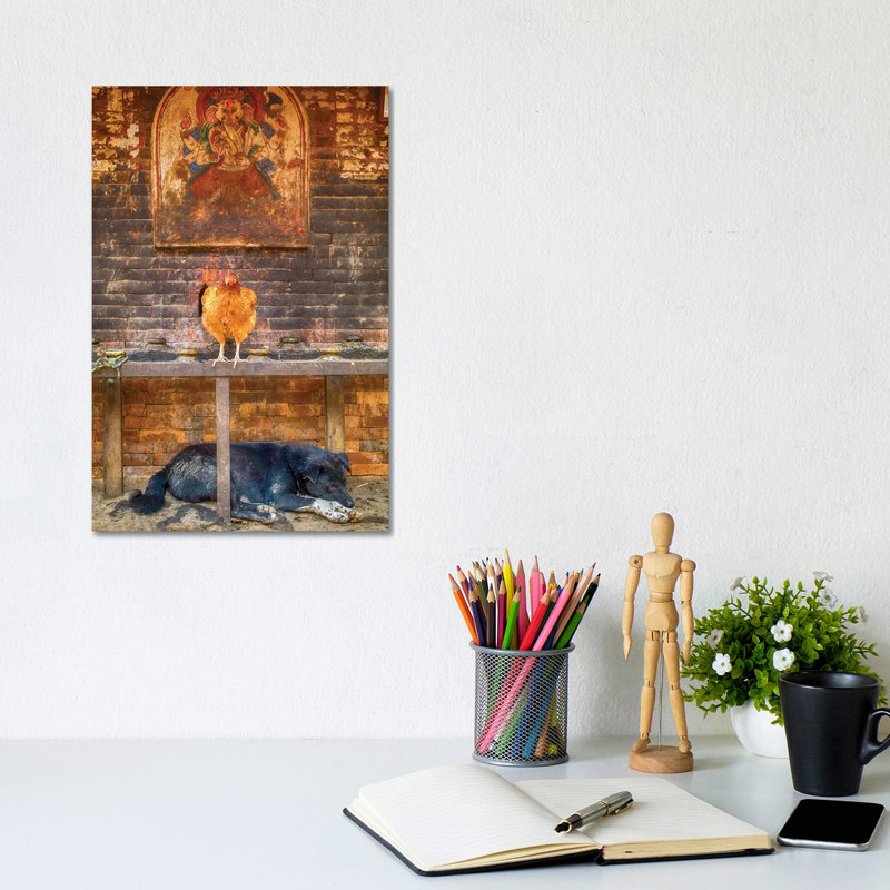 Bhaktapur Nepal Ganesh Hen And Sleeping Dog by Mark Paulda - Wrapped Canvas Print, 20.32 cm H x 30.48 cm W