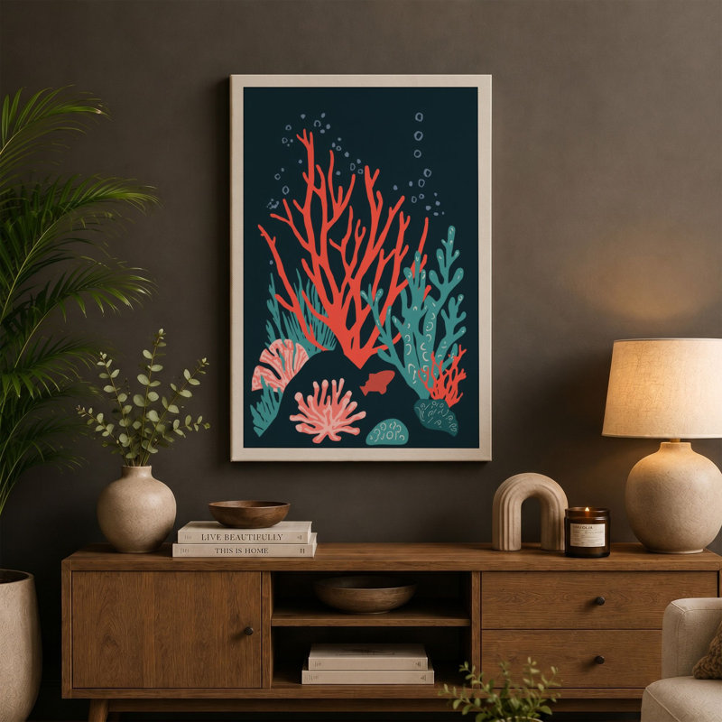 Coral Reef Dreams Coastal - Wrapped Canvas, 18x12 - 45.7 x 30.5 cm, Ochre Border