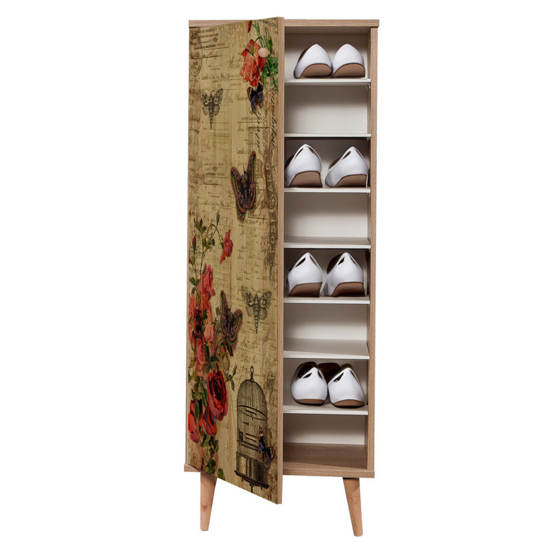 Nostalgic Shoe Cabinet, Sonoma Oak, 19.7 x 53.1 x 15.0 inches | 100% Melamine Coated Particle Board, Thickness: 0.7 inches | Hornbeam Legs, Metal & Rope Handles, UV Coating | Wall-Mountable with Numerous Shelves for Extra Storage