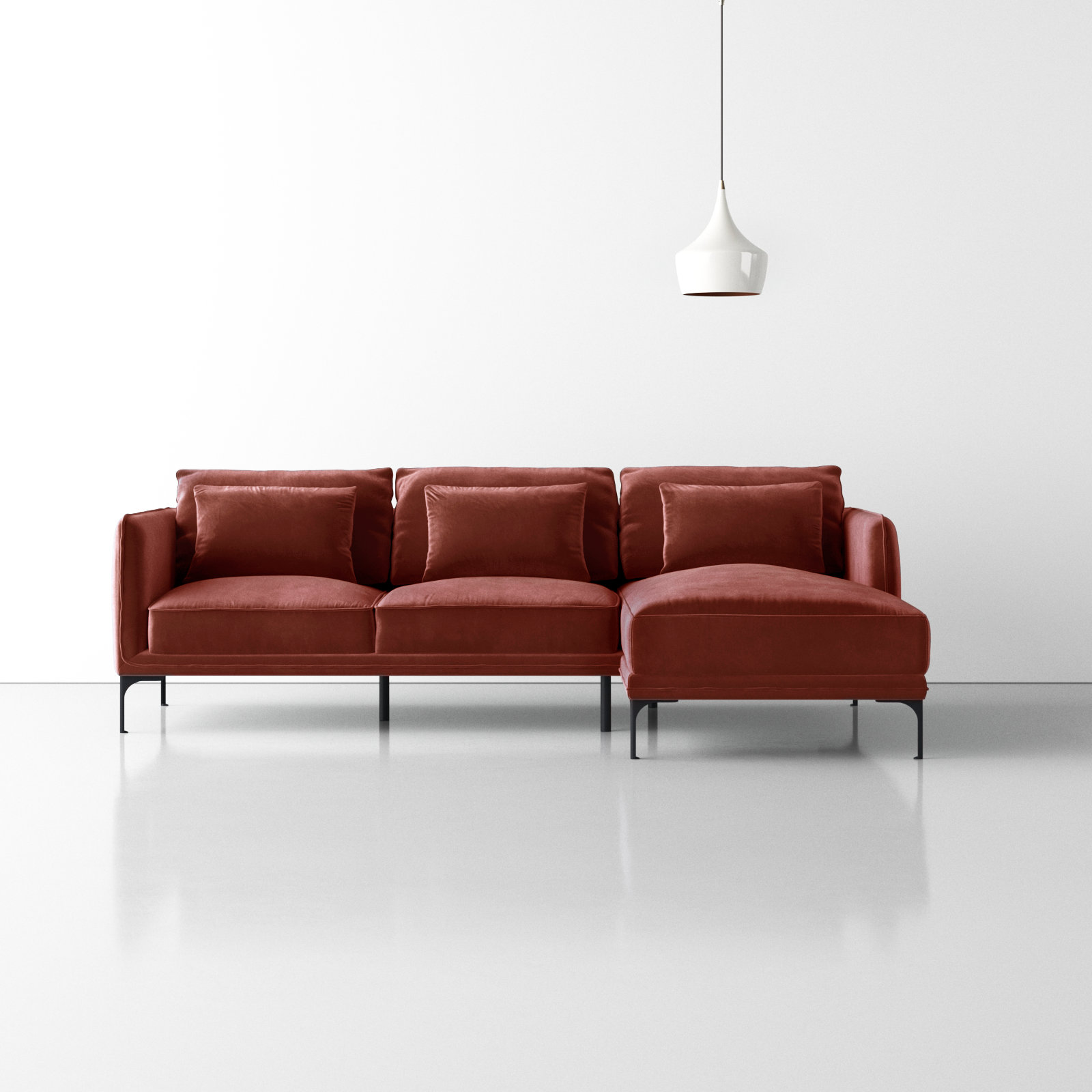 Rae Velvet Modular Sectional, Cinnamon Cotton Blend, Right Hand Facing