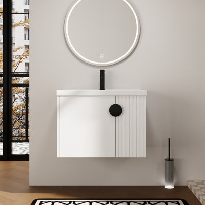 Meuble-lavabo mural simple 28 po avec 2 portes et plateau en céramique blanc Yarny (non assemblé)