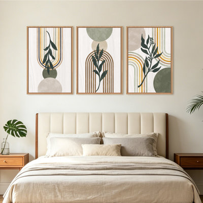 «Sage Green Boho», ensemble d'art mural sur toile encadré, plante géométrique abstraite minimaliste pour salon, bureau de chambre à coucher, 24 x 36 po