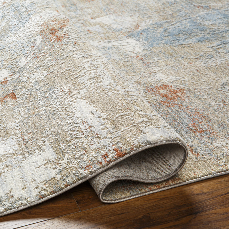 Tapis bleu / rouille / beige / gris en polypropylène tissé à la machine à motif abstrait Avia, Rectangle 5 pi x 7 pi 5 po