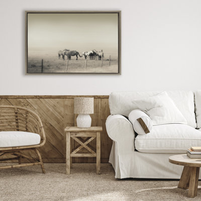The Herd Monochrome Horses Floating Frame, design by Roberta Murray