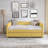 Soft yellow boucle upholstered platform daybed with pop-up trundle for daily seating and overnight stays, tufted designer style-848563233-848564560