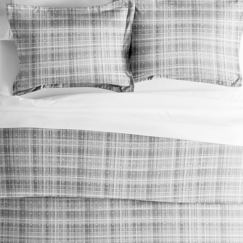 Gray Polka Dot Microfiber Queen Duvet Cover Set with Shams