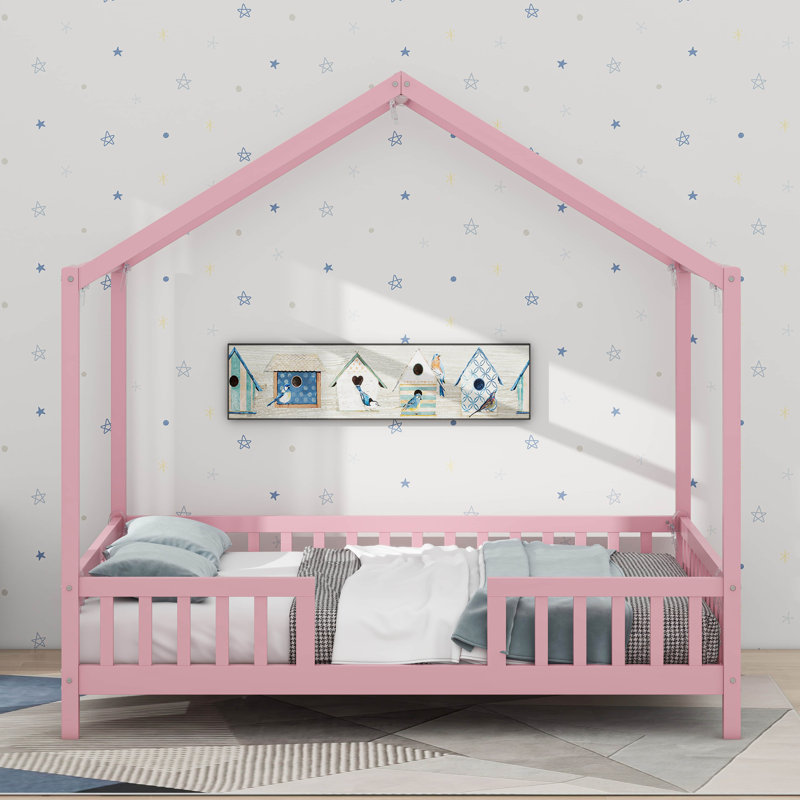 Cadre de lit House avec auvent, lit sur pied, lit House, Double, Rose