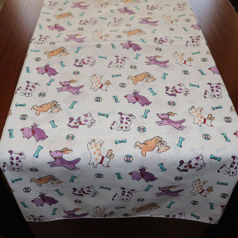 Puppies Print Table Runner, Purple/White, 24" W x 72" L