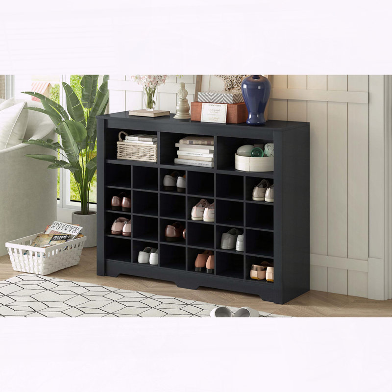 Range-chaussures moderne à 24 compartiments avec base incurvée, Noir
