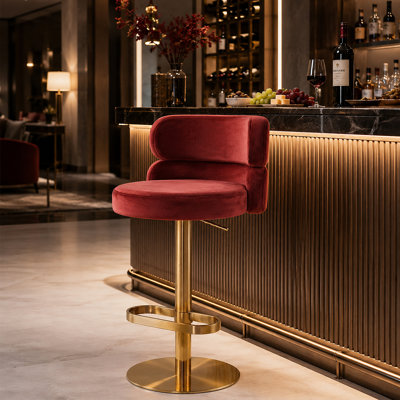 Giacamo Adjustable Height 360° Swivel Velvet Counter & Bar Stool with Low Back and Stainless Steel Pedestal Base (Set of 1)