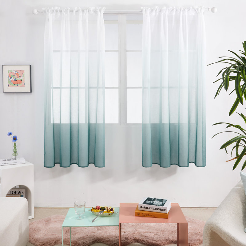 Zhejno Sheer Curtain Pair, 52" W x 63" L, Grayish Blue