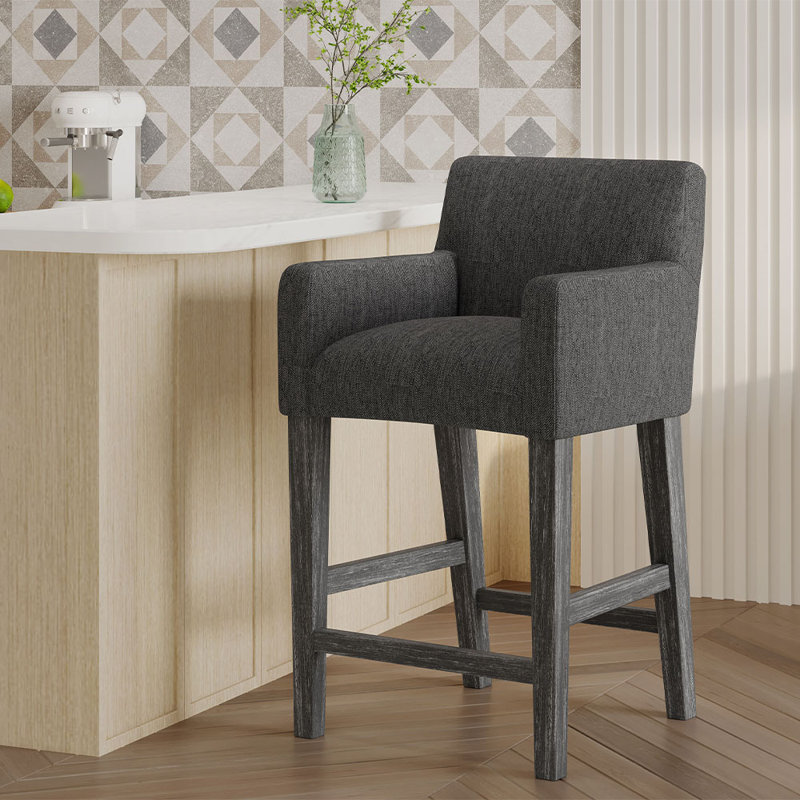 Upholstered Counter Height Barstools, Counter Stool (26” Seat Height), Charcoal/Gray, 1