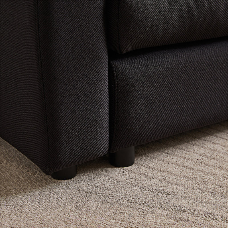 Canapé modulaire avec repose-pieds et trois coussins, Noir