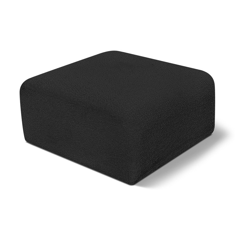 Hisanaga Upholstered Ottoman, Black Boucle Fabric