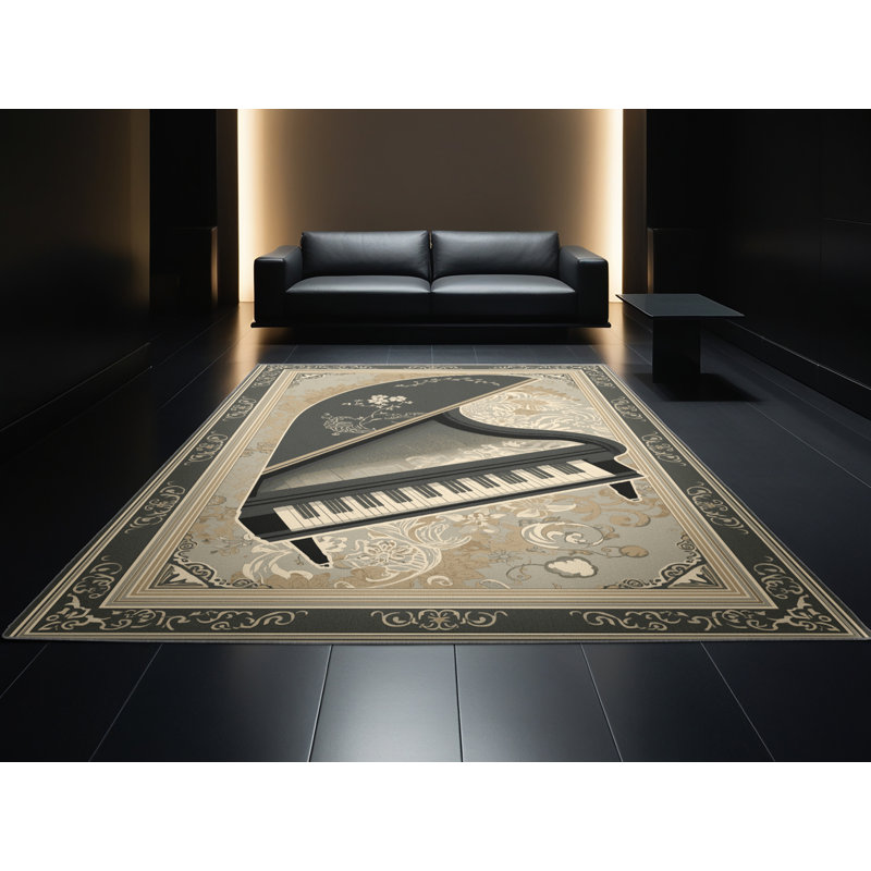 Tapis oriental classique brun et gris lavable à la machine Osnas Piano, 7 x 9