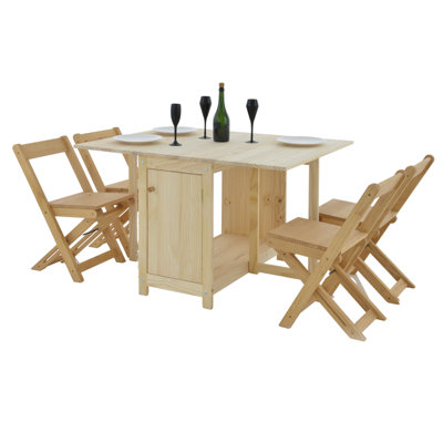 46" Solid Wood Foldable Dining Table Set with 4 Chairs and Clever Storage – Enhance Style and Space Efficiency