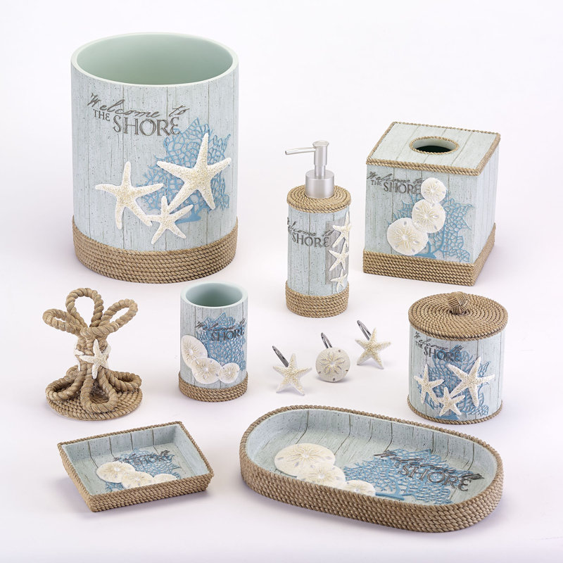 Beachcomber Ocean-Inspired Resin Shower Curtain Hooks Set