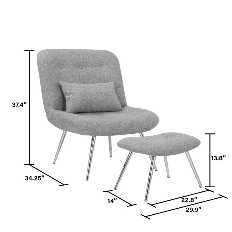 Fauteuil de chambre et repose-pieds en polyester de 30 pouces de largeur, Mélange de polyester gris