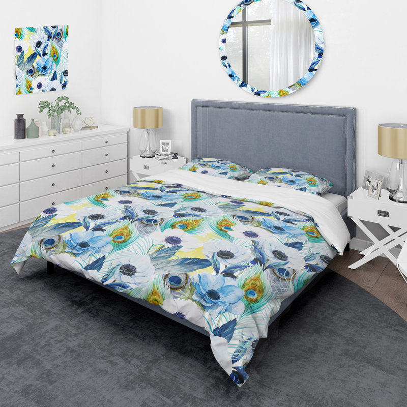 Ensemble de housse de couette en microfibre bleu / vert / jaune 3 pièces