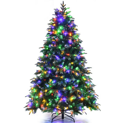 7 FT Pre-Lit Artificial Christmas Tree With Pine Cones, Red Berries, 11 Lighting Modes