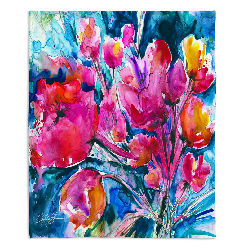 Jeté en sherpa coloré à fleurs colorées, l 68 po x L 80 po