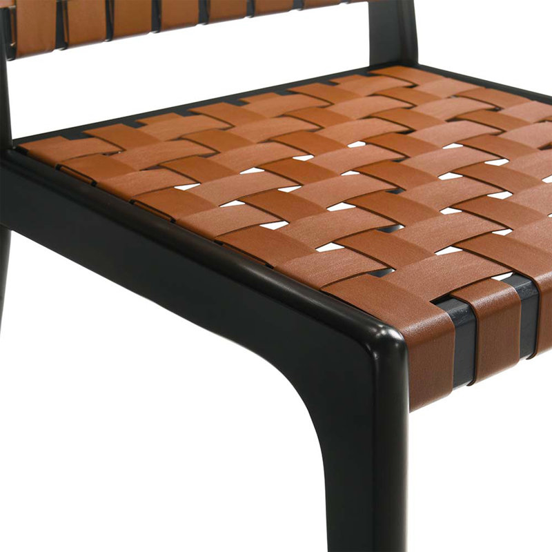 Handwoven Premium Faux Leather Dining Chair with Solid Rubberwood Frame, Easy-care Faux Leather Chair for Dining or Living, Brown, Set of 2