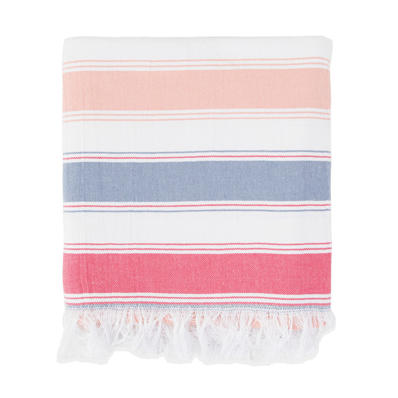 Serviette de plage 100% coton, Orange / Gris / Rouge