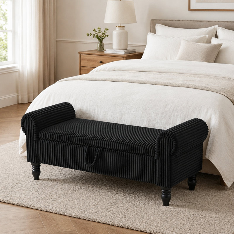 Upholstered Storage Bench End Of Bed, Black