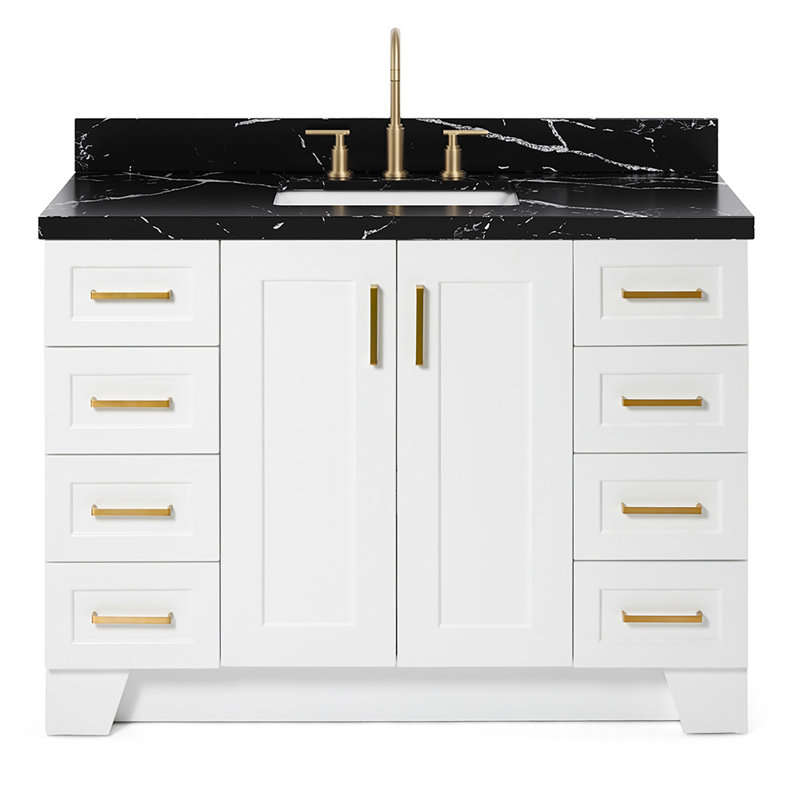 Freitas 48'' Solid Wood Single Bathroom Vanity, White, Rectangle, White Quartz