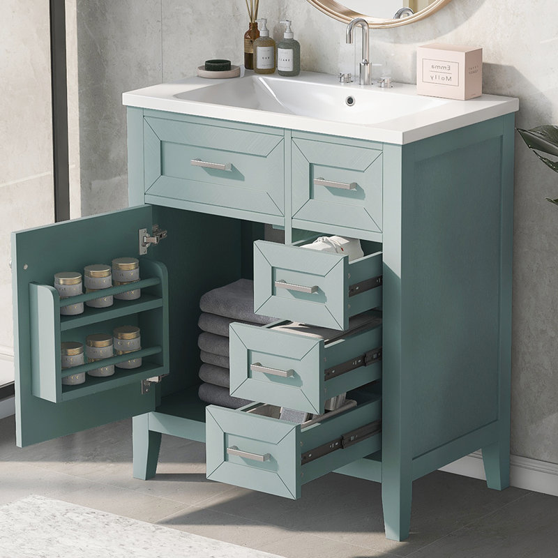 Armoire de salle de bain avec tiroirs, Vert