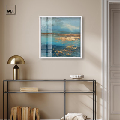 «Shimmering Abyss Veil II Shadowbox», art côtier doré par Art Remedy, cadre blond, 12 x 12