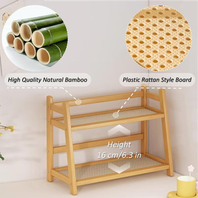 Household 2-Tier Cup Shelf Organizer, Kitchen Counter Shelf For Tea Coffee Bar Accessories, Bamboo Mug Holder Countertop, Matcha Stand, Cup Display, C