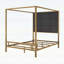 Lit à baldaquin moderne en or avec tête de lit tapissier en lin, structure en métal robuste et design élégant pour les chambres à coucher grand lit
