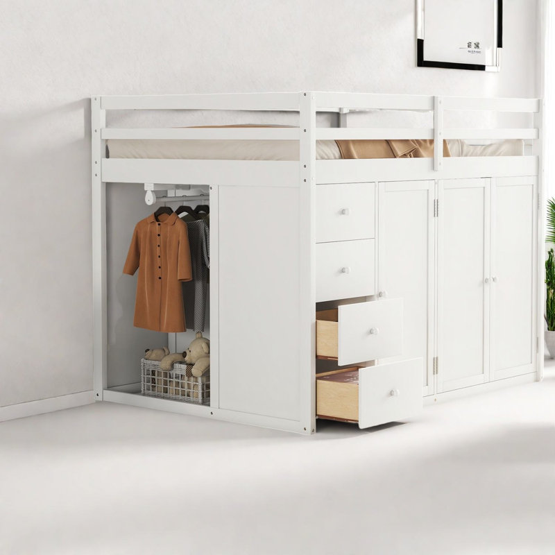 Lit mezzanine en bois compact avec style moderne et rangement polyvalent