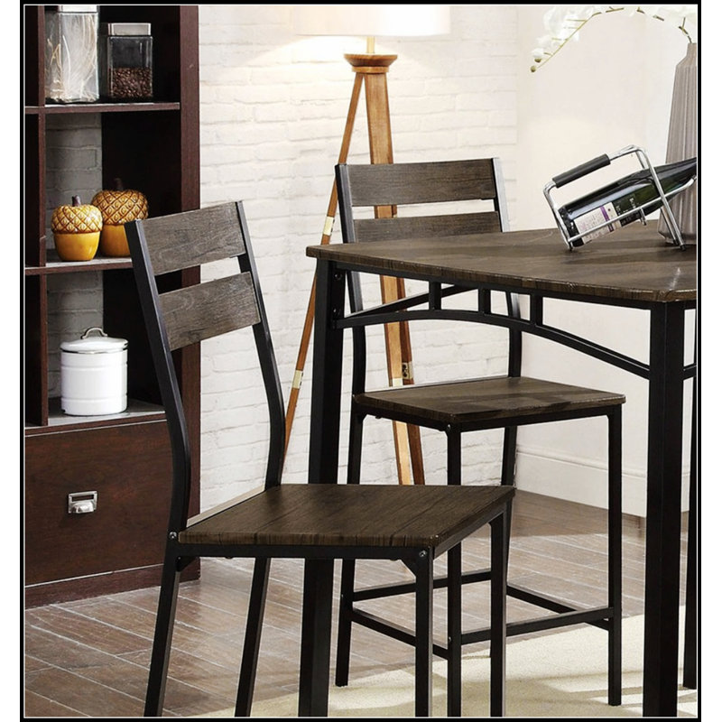 Ensemble de salle à manger de style industriel 5 pièces brun antique avec table à hauteur de comptoir et 4 chaises hautes, fabrication en métal durable