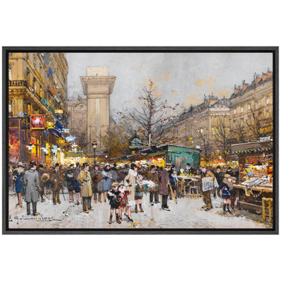 «Paris Evening Market Street», art du salon, impression sur toile encadrée, impression sur toile.