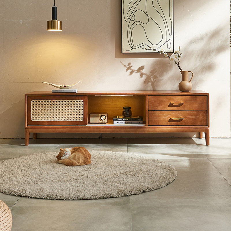 Meuble télé moderne et minimaliste avec rangement en rotin