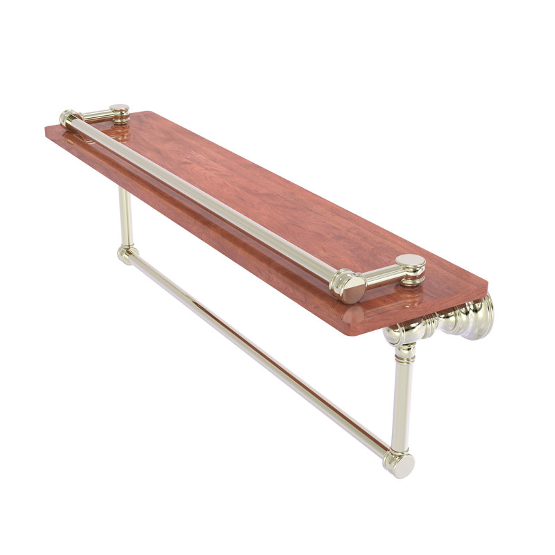 Freyja Ironwood Bracket Shelf with Towel Bar, 5.54" H x 22" W x 7.4" D, Polished Nickel