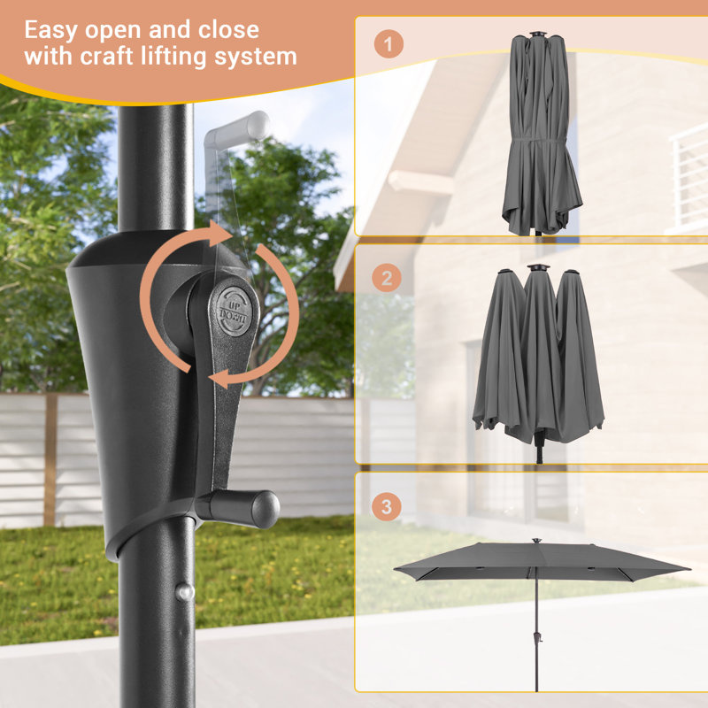Parasol à double face 13 po x 7,2 pi à énergie solaire avec grand auvent, Gris foncé