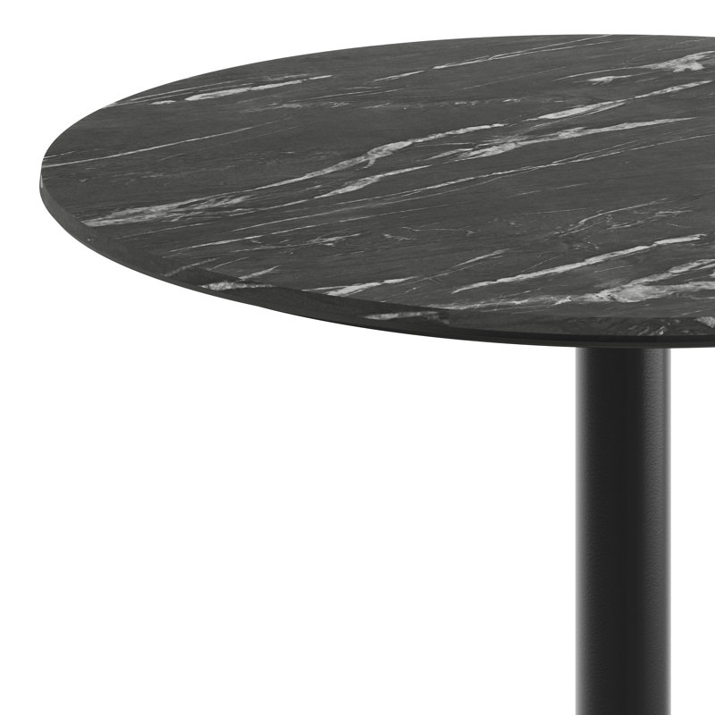 Plateau de table rond rond sans soudure avec base à hauteur de table, 29.5"H x 36"L x 36"W, Similimarbre noir