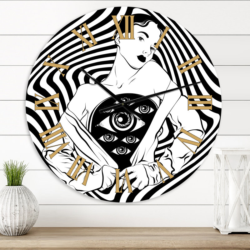 Horloge murale moderne Empowered Cosmic Women Geometric Goddess Series - noir et blanc, Moyen