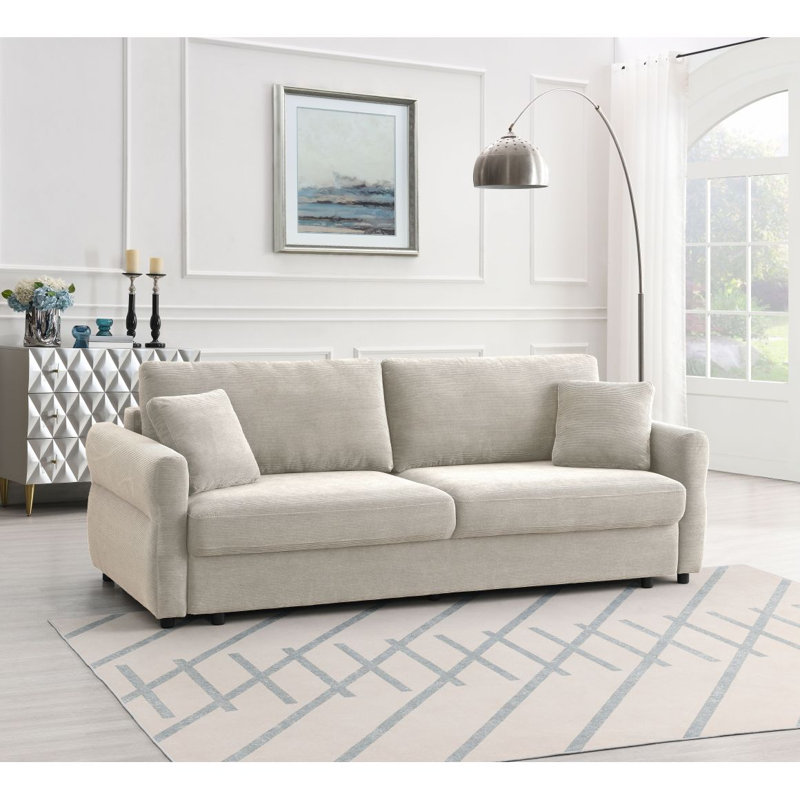 Canapé-lit en tissu avec rangement Haran, Beige