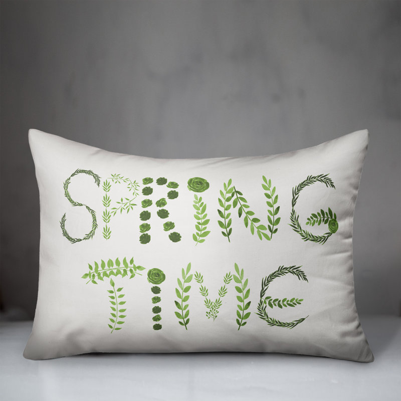 Spring Floral Reversible Throw Pillow, Green/White