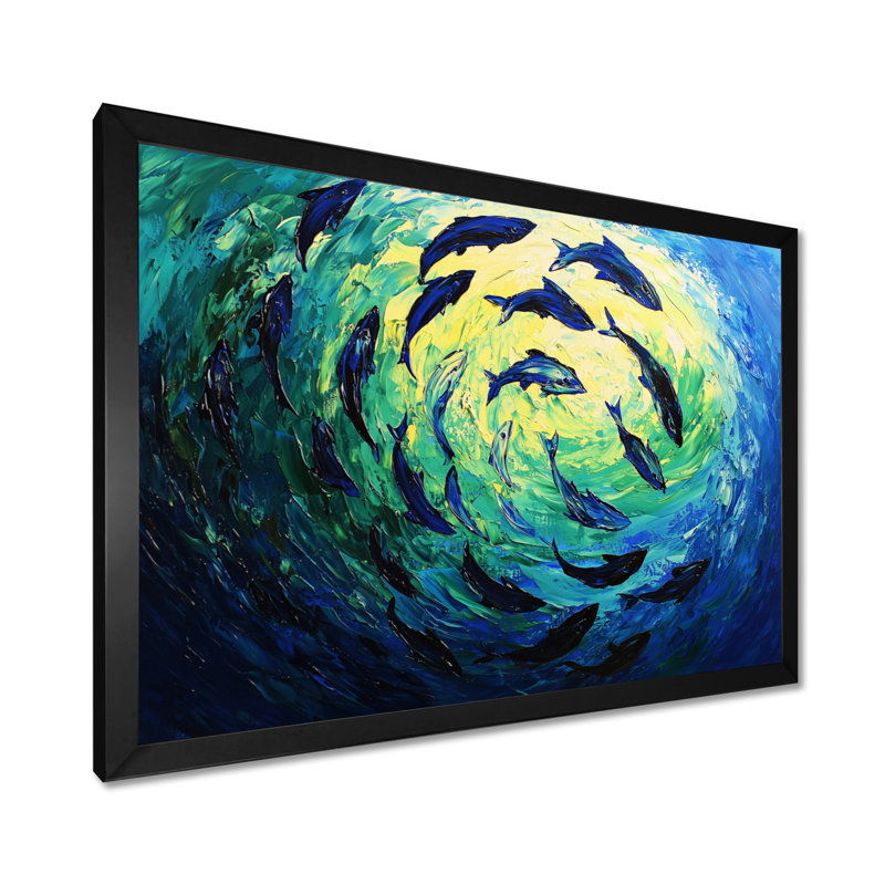 Tuna Fish Swimming - Shark Wall Art, Picture Framed Print, Black, 24" H x 32" W