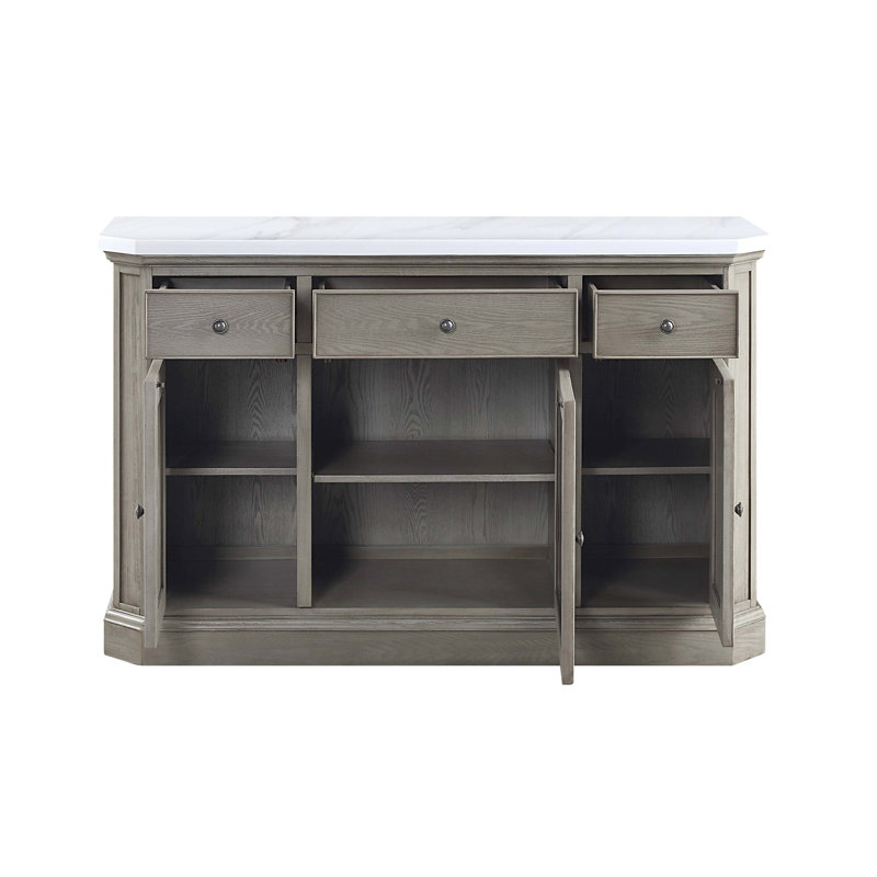Marble Top & Weathered Oak Finish Server