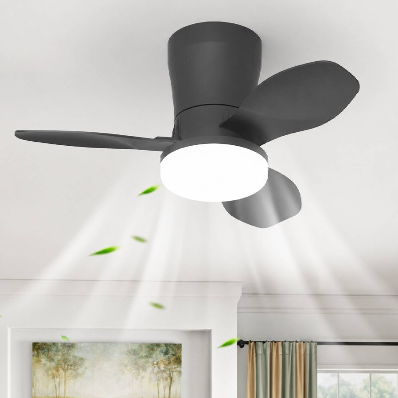 65cm 3-Blade Dimmable LED Ceiling Fan with Light Kit and Remote Control, Black, Black