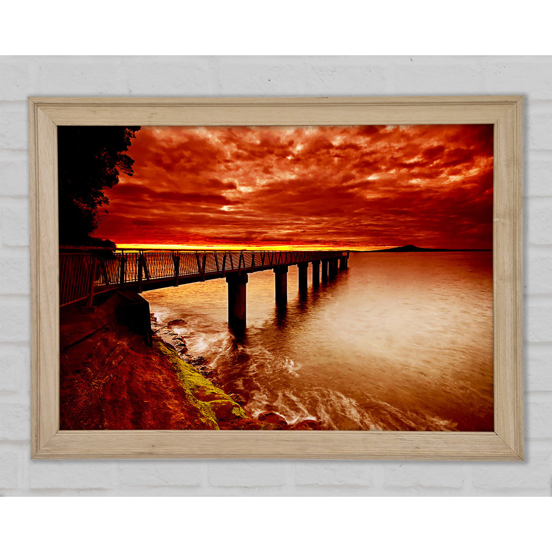 Gerahmtes Leinwandbild Bridge Over The Ocean Orange