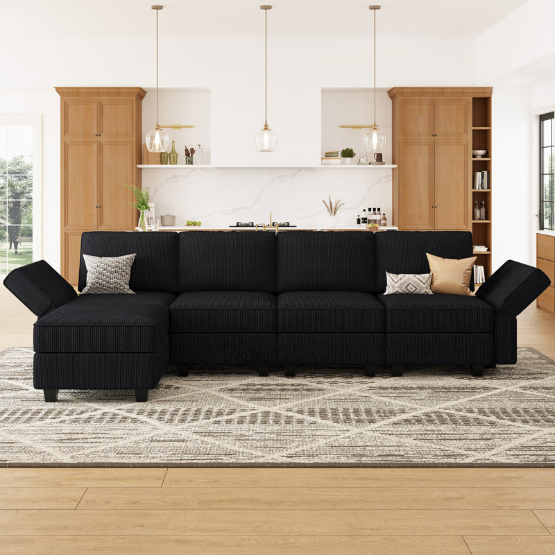 Nairoby 116.6'' Wide L Shaped Modular Sectional Sofa Apartment Livingroom Couch 6-Pieces 4-Seat Sofa with Storage Ottoman