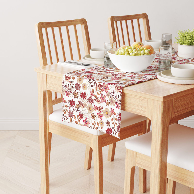 Rectangular Floral Cotton Twill Table Runner, 72" L x 16" W