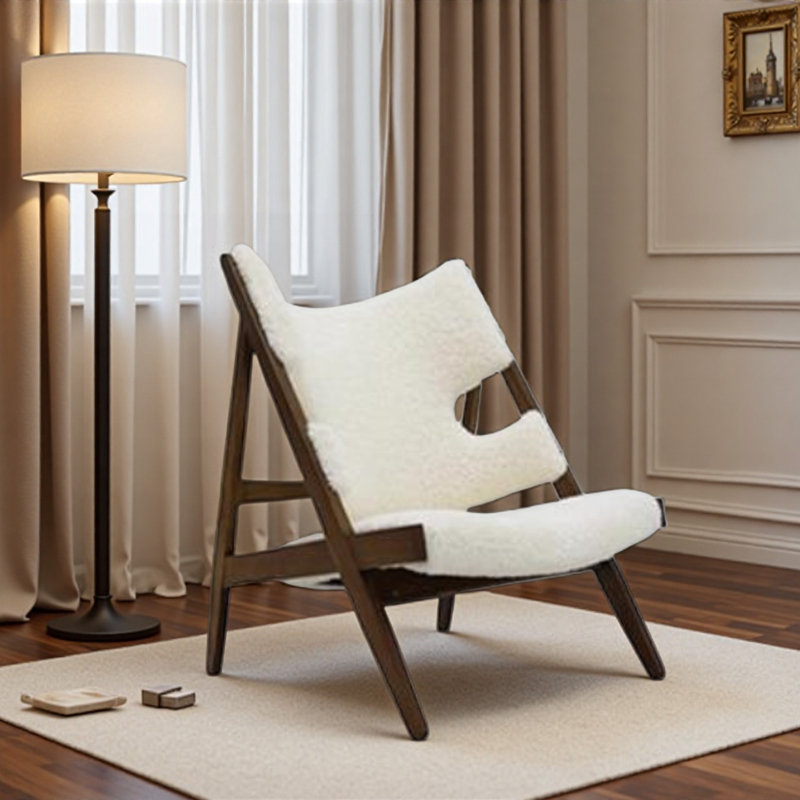 Creamy Lamb Fleece Single Leisure Chair., Cream, Dark Brown